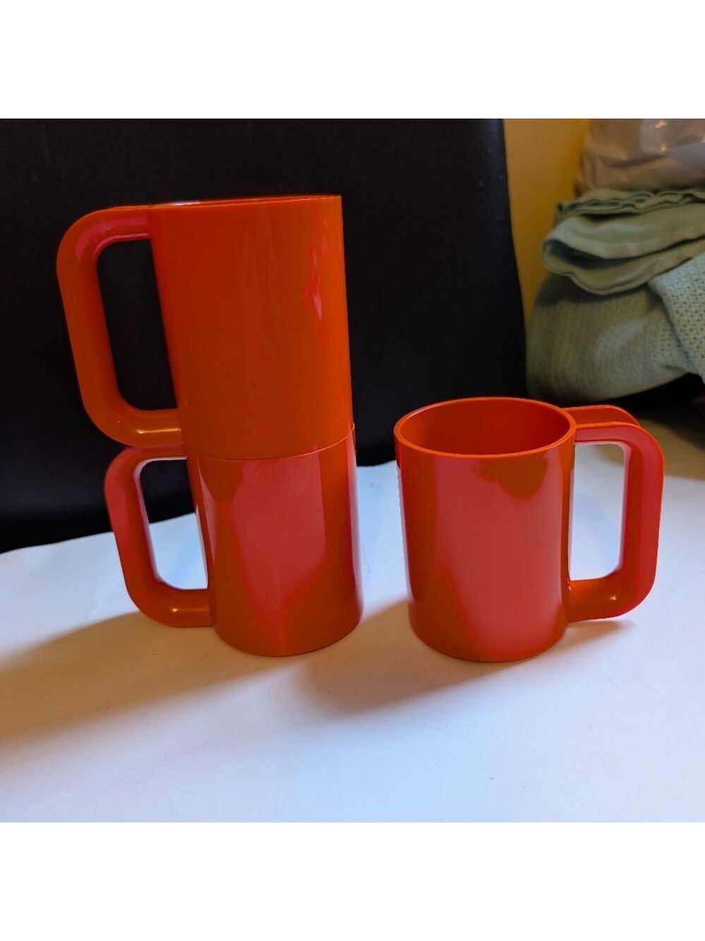 Heller Lella and Massimo Vignelli orange vintage stacking melamine mugs x 3